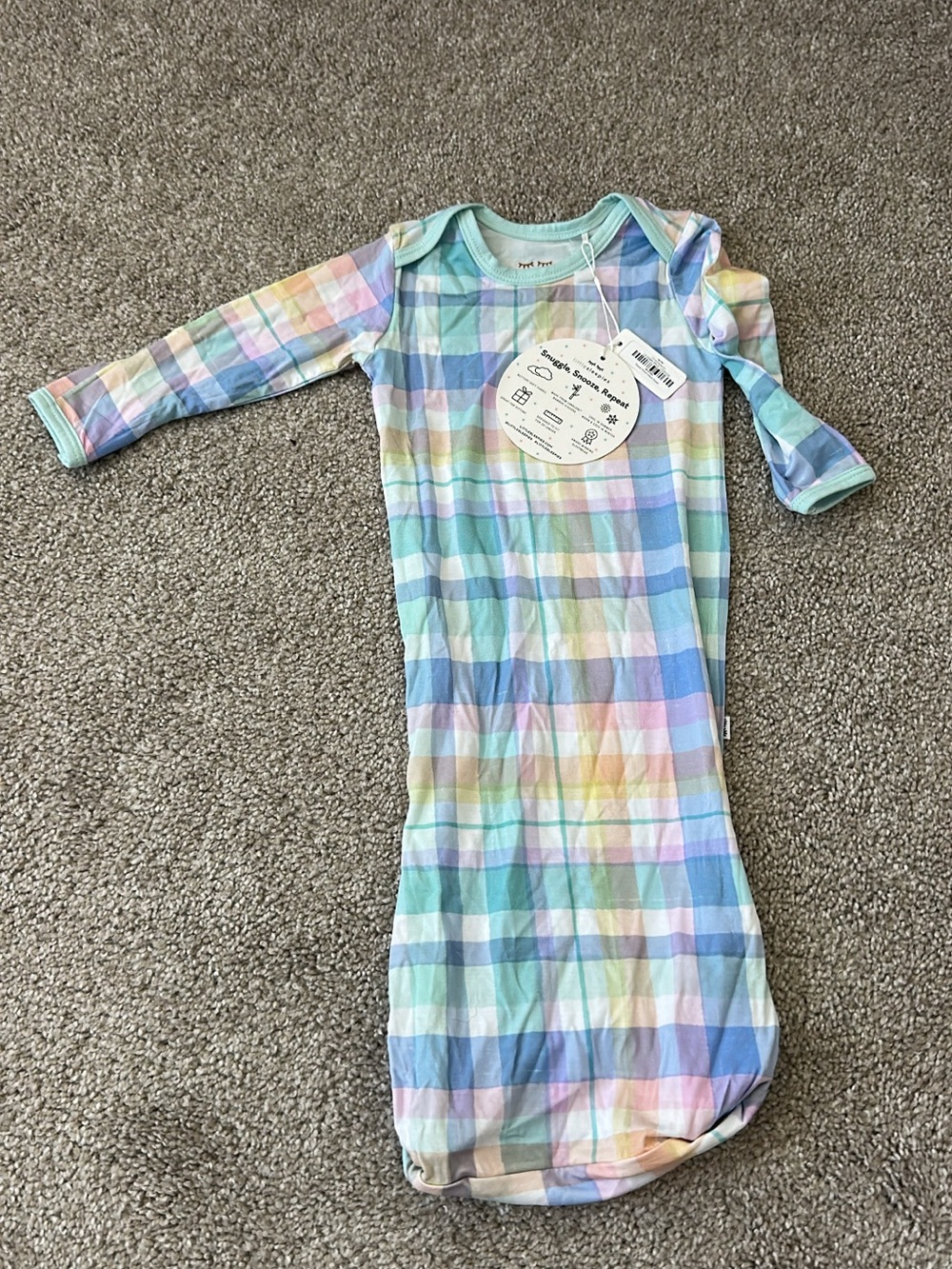 Little Sleepies Pastel Plaid Convertible Gown - Blue, Pink, Yellow, Green